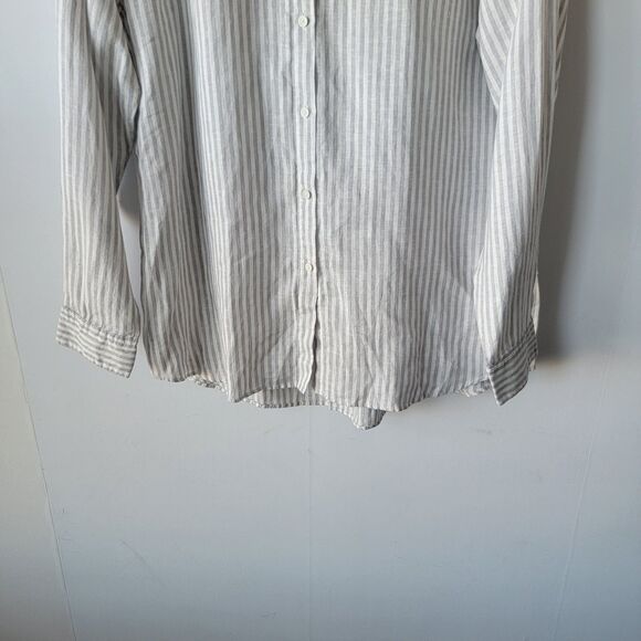 uniqlo women's 100% linen striped size XL button front long sleeve classic - Picture 4 of 8